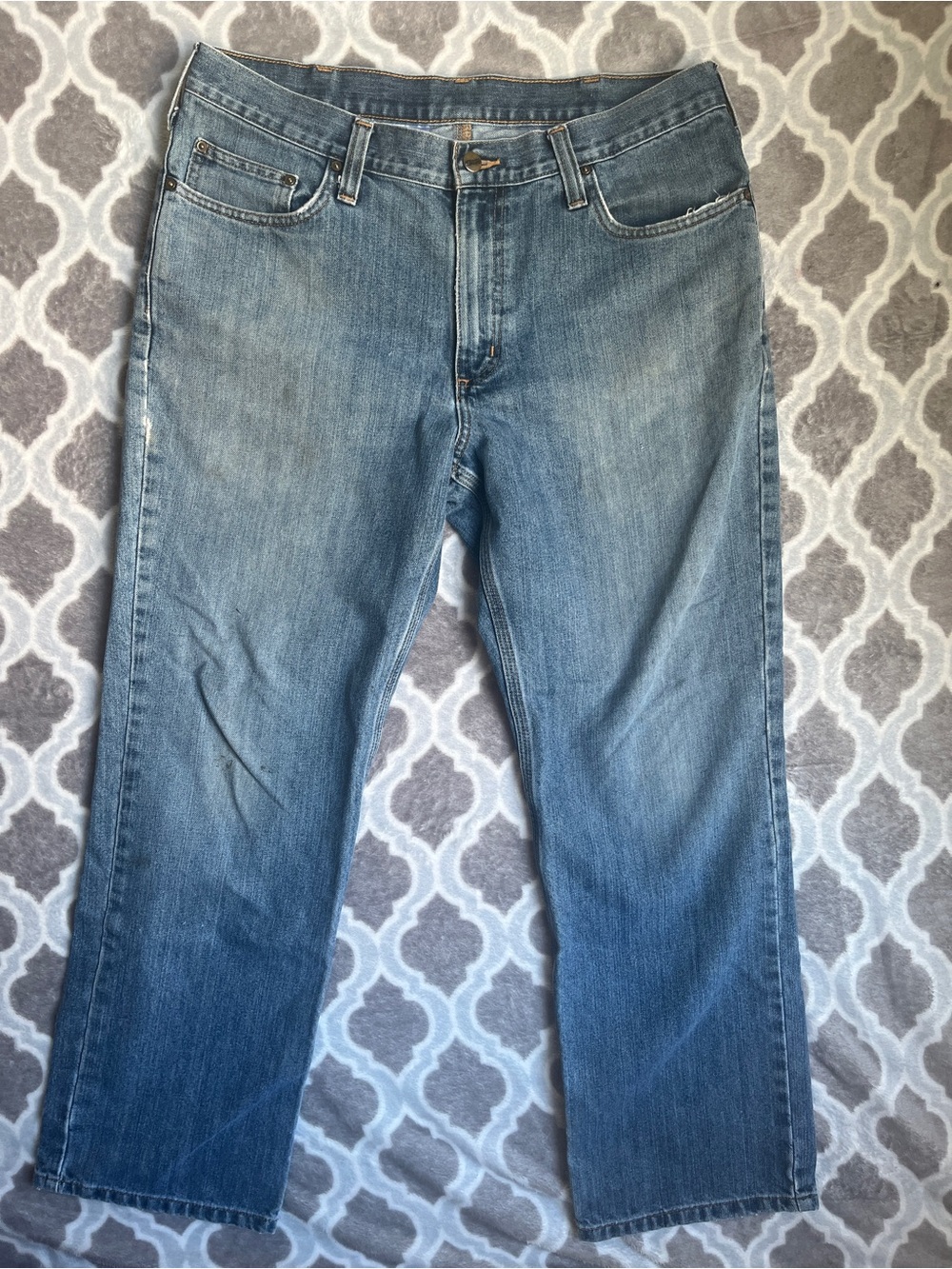 Carhartt Men's 36x30 Relaxed Fit Blue Straight-Leg Jeans Work Denim